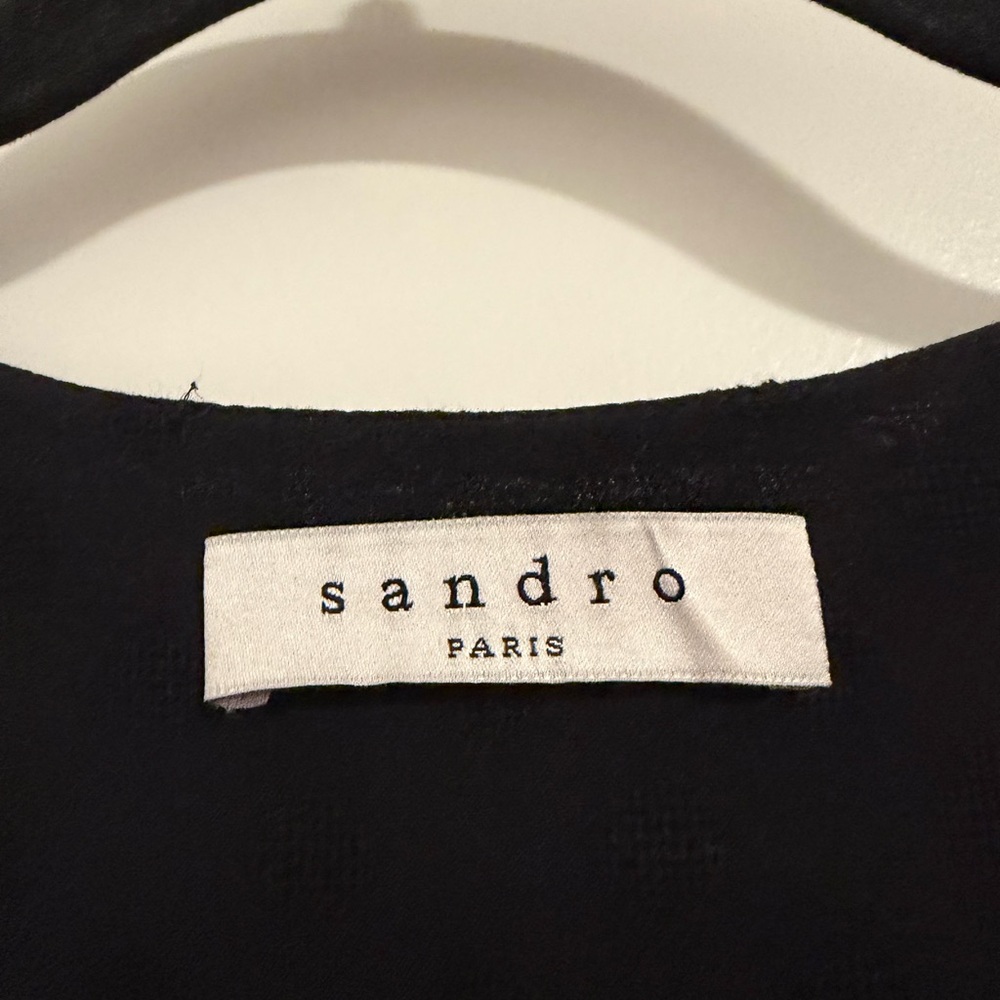 Sandro Paris Black Midi Dress Long Sleeve Textured Designer Dress - Picture 6 of 8